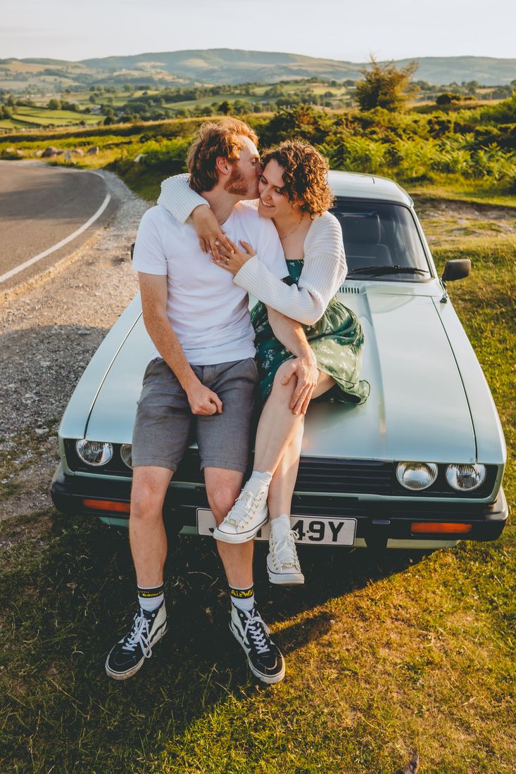 Engagement photos with the classic car, North Wales engagement shoot