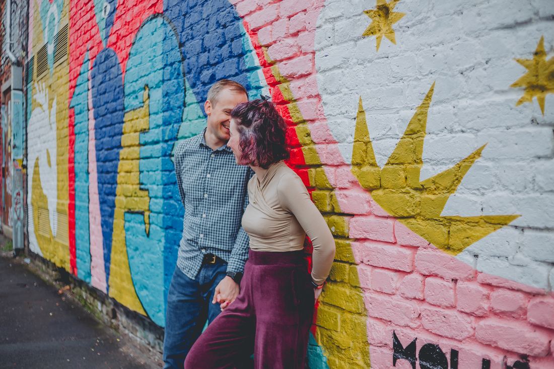 Colourful engagement shoot, Liverpool street art