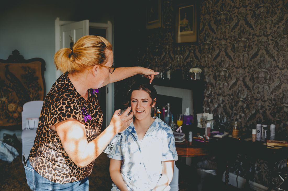 Getting ready with the bridal party, Wigfair Hall wedding photography, North Wales
